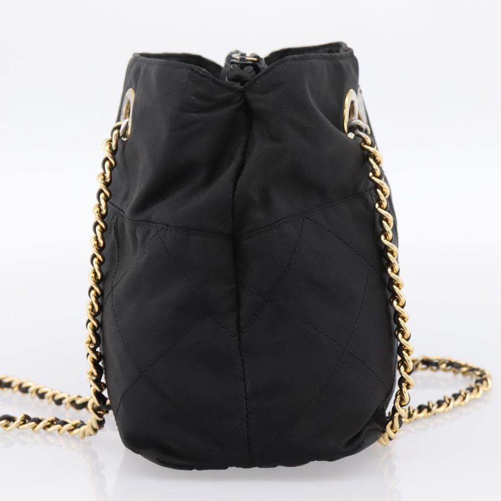 PRADA Chain Shoulder Bag Nylon Black Gold Tone Auth 202186A