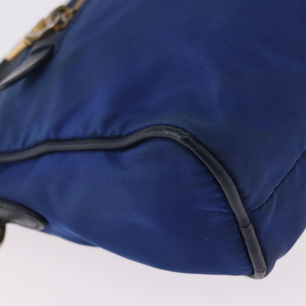 PRADA Shoulder Bag Nylon Blue Gold Auth 202491