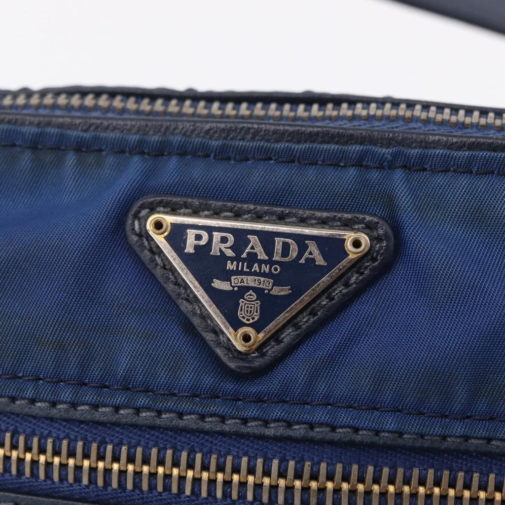 PRADA Shoulder Bag Nylon Blue Gold Auth 202491