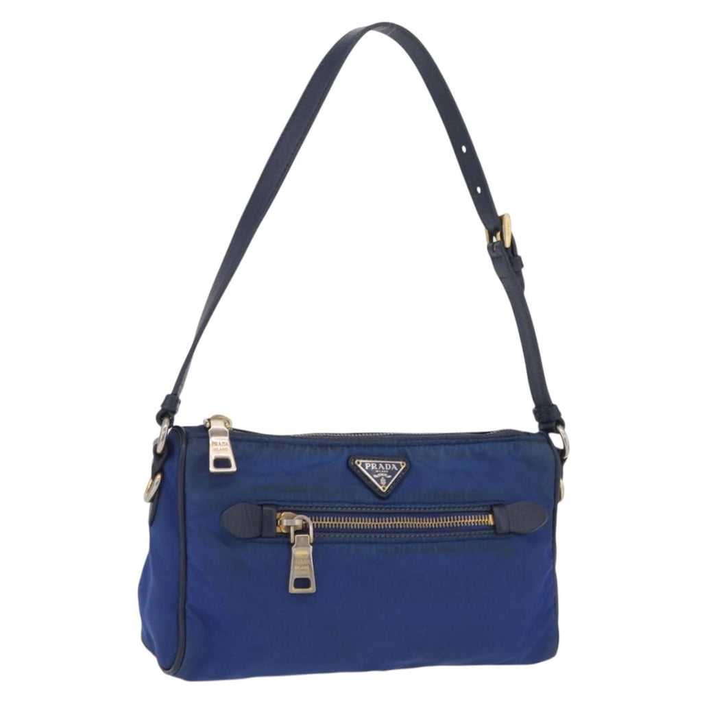 PRADA Shoulder Bag Nylon Blue Gold Auth 202491