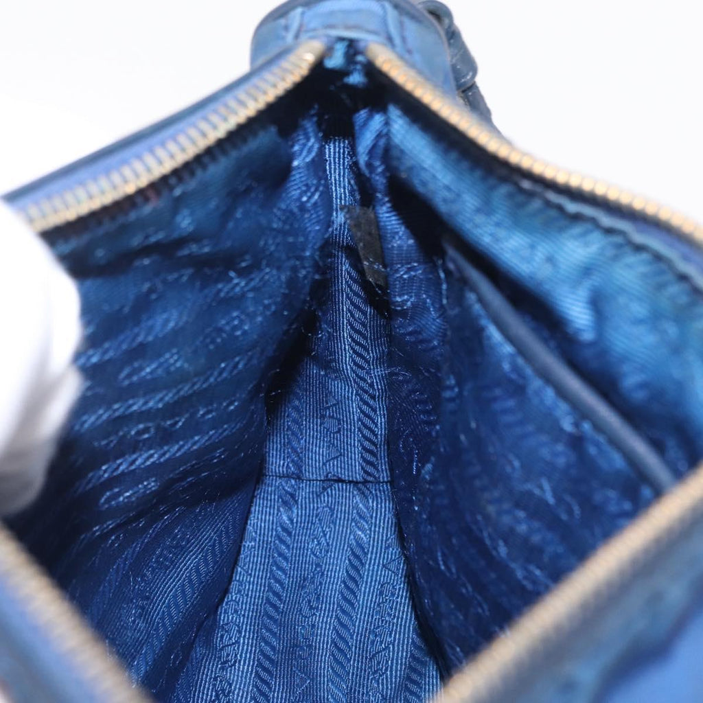 PRADA Shoulder Bag Nylon Blue Gold Auth 202491