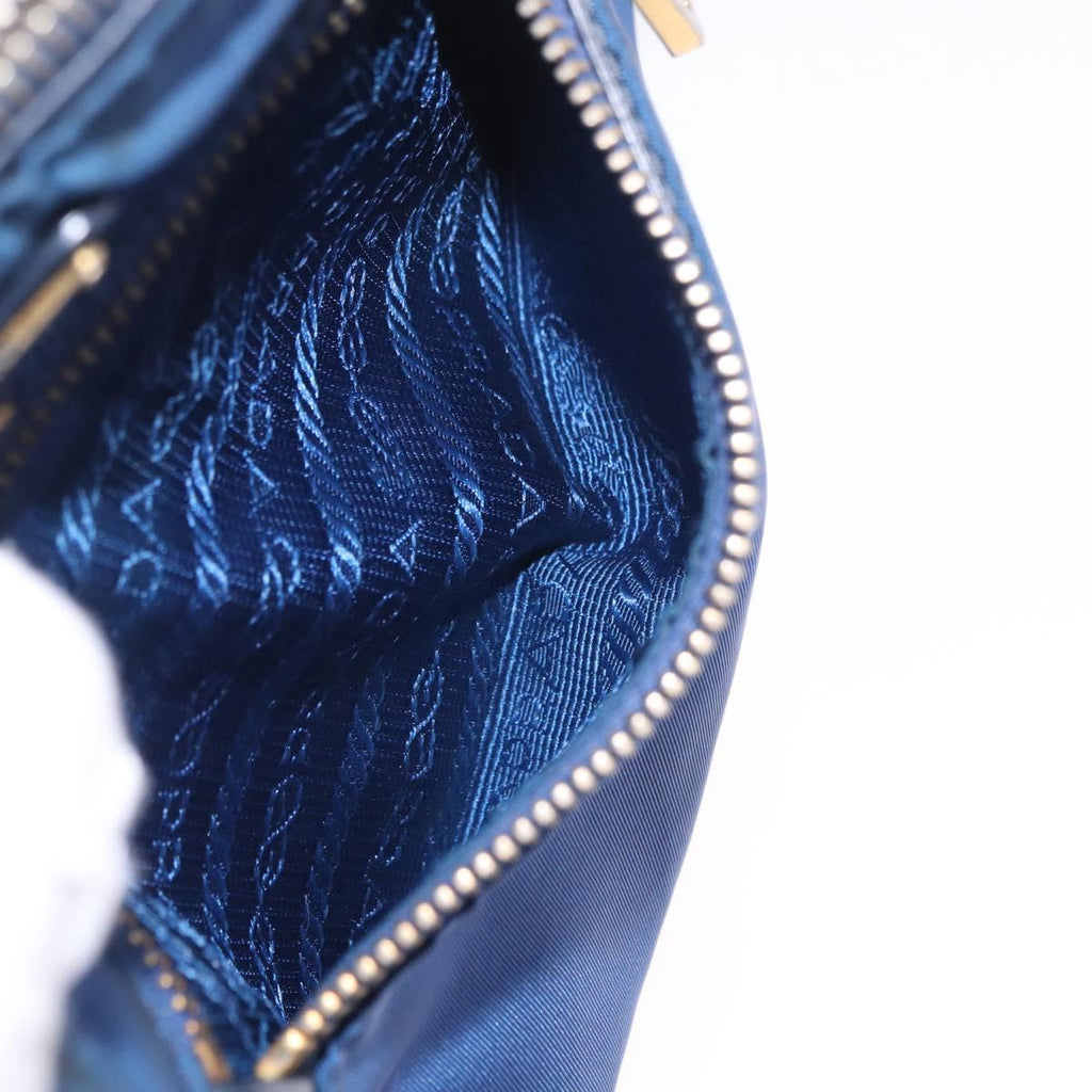 PRADA Shoulder Bag Nylon Blue Gold Auth 202491