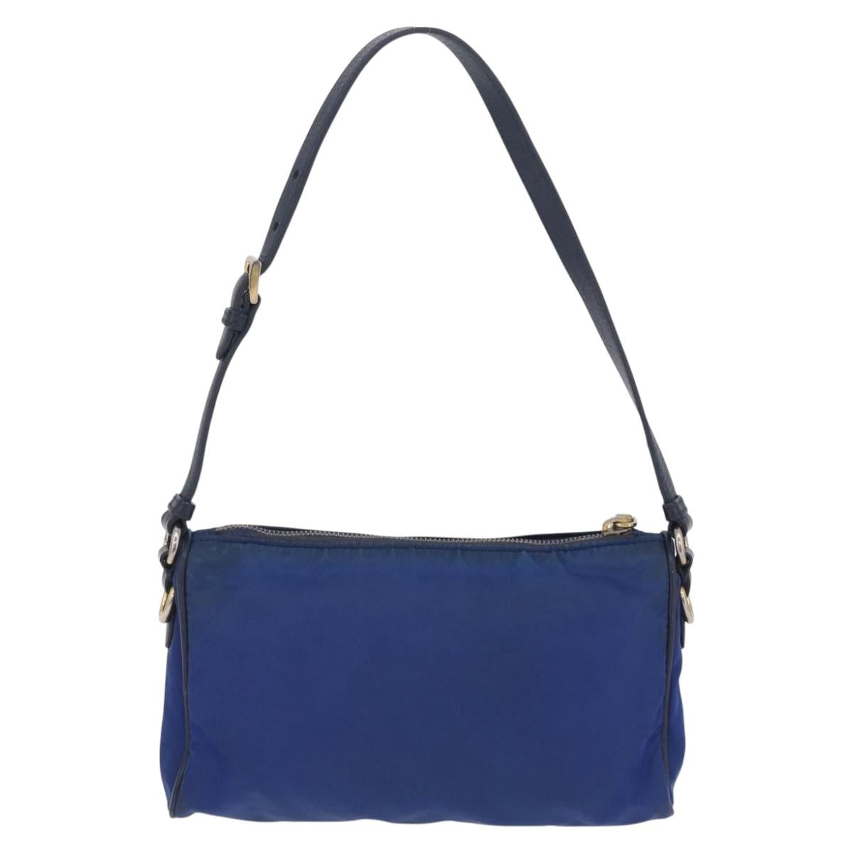 PRADA Shoulder Bag Nylon Blue Gold Auth 202491