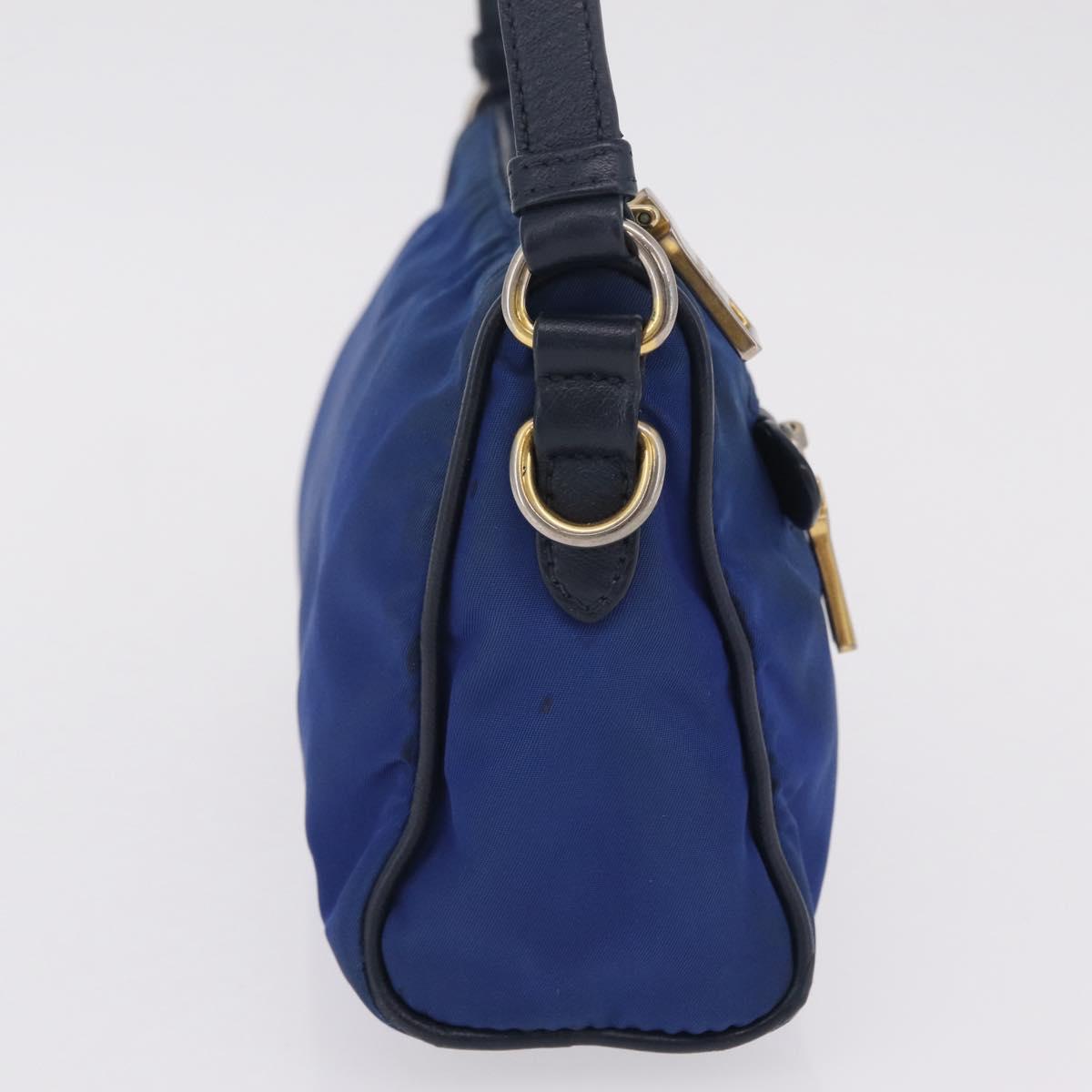 PRADA Shoulder Bag Nylon Blue Gold Auth 202491