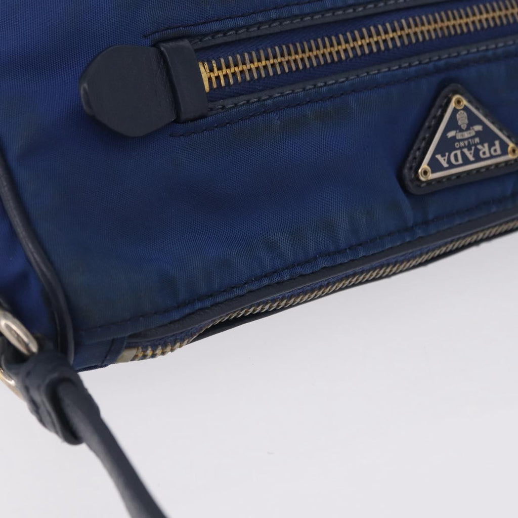 PRADA Shoulder Bag Nylon Blue Gold Auth 202491
