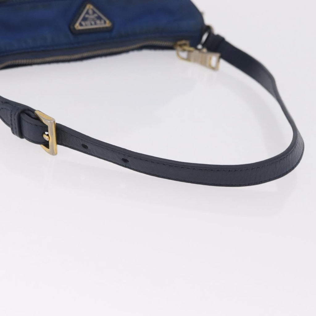 PRADA Shoulder Bag Nylon Blue Gold Auth 202491