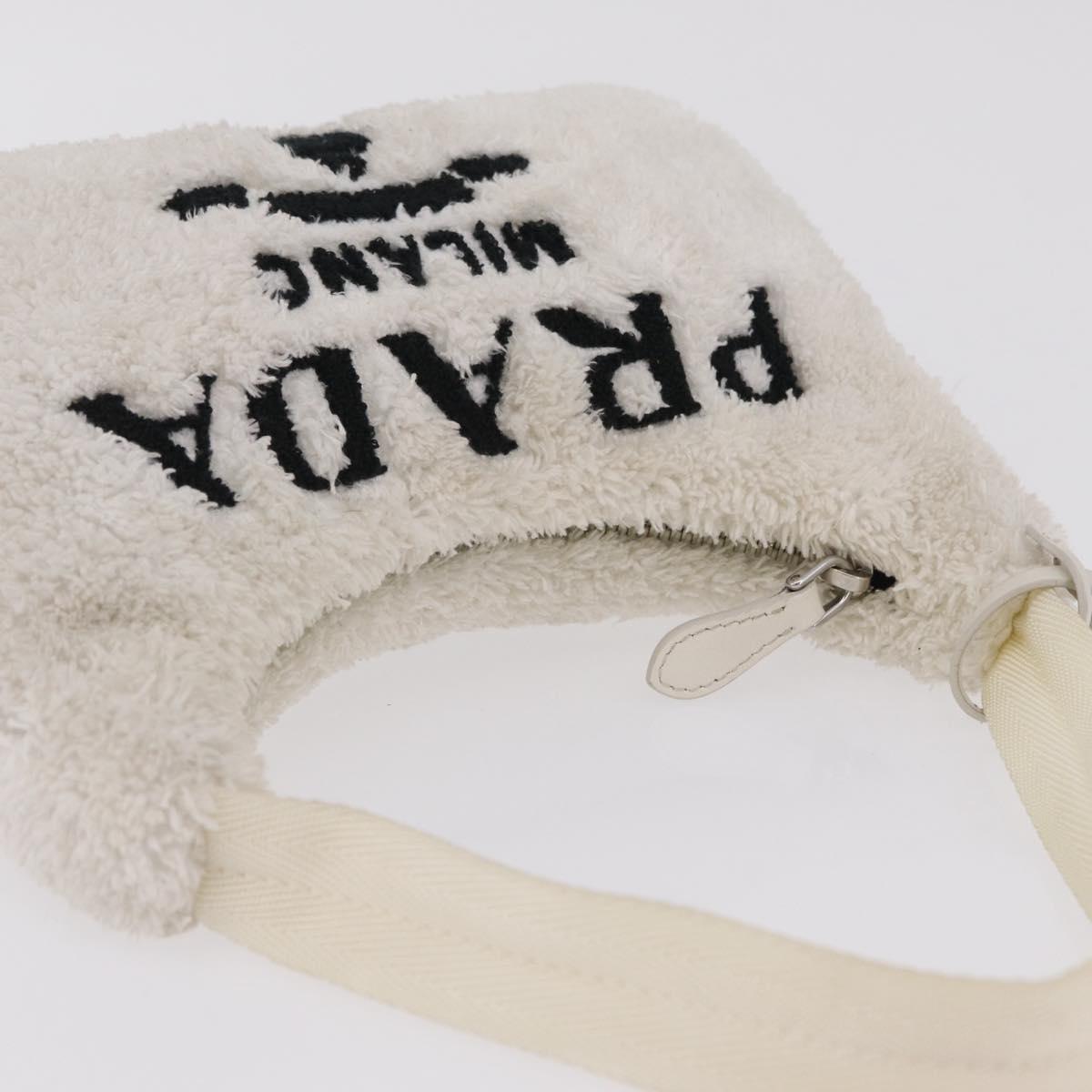 PRADA Hand Pouch Hand Bag pile White Silver Auth 202515A