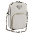 PRADA Chain Shoulder Bag Leather White Silver Auth 202662