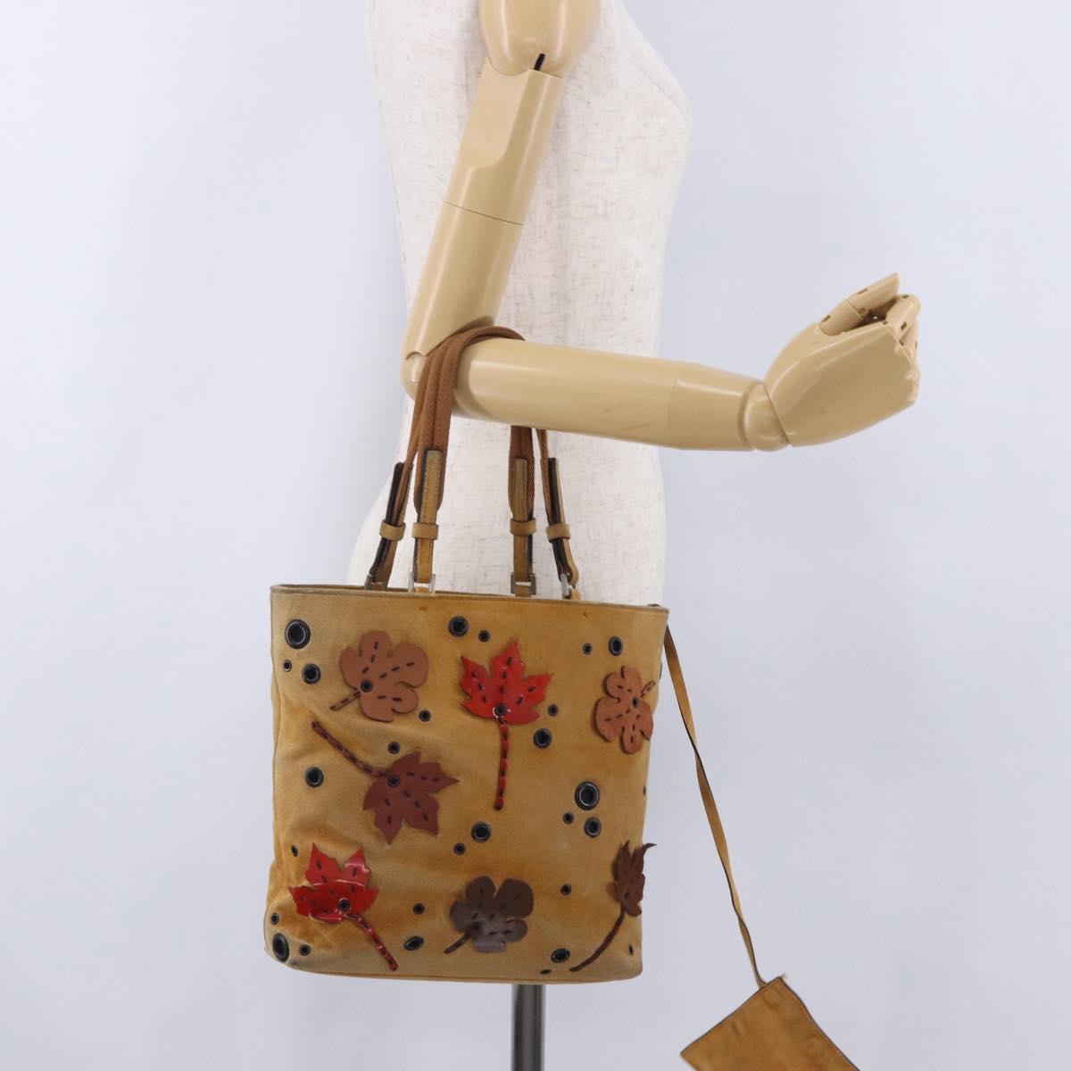 PRADA Hand Bag Suede Beige Auth 202880