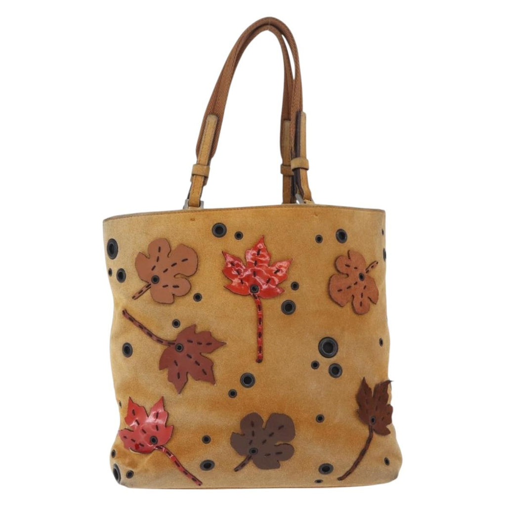 PRADA Hand Bag Suede Beige Auth 202880