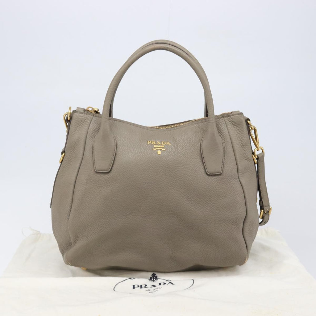 PRADA Hand Bag Vittero Dino Leather 2way Gray Gold Auth 202933V