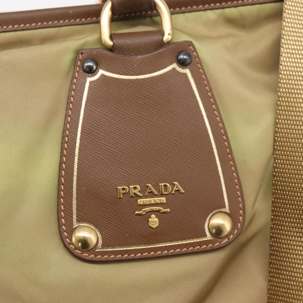 PRADA Hand Bag Nylon Leather 2way Beige Gold Auth 203008