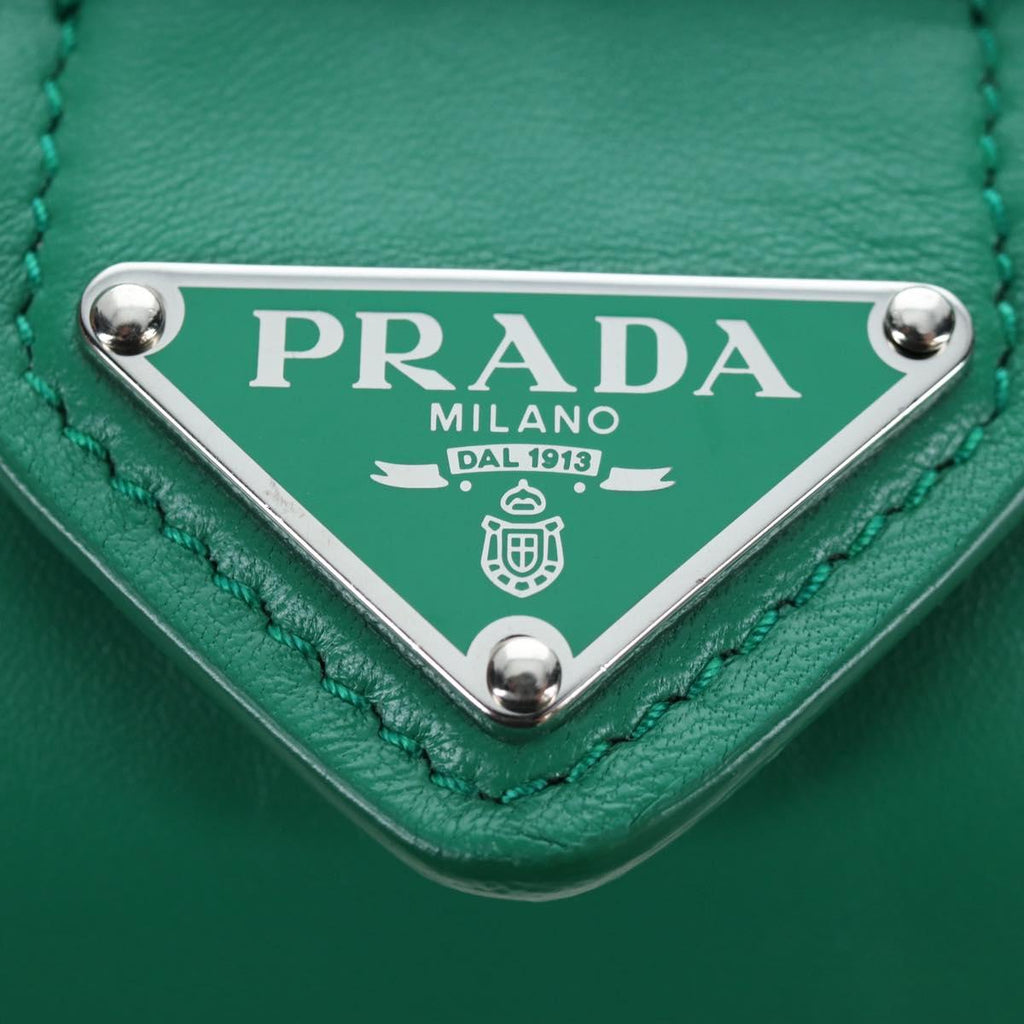 PRADA Moon Paddock Hand Bag Leather 2way Green Silver Auth 203196SAM