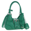 PRADA Moon Paddock Hand Bag Leather 2way Green Silver Auth 203196SAM