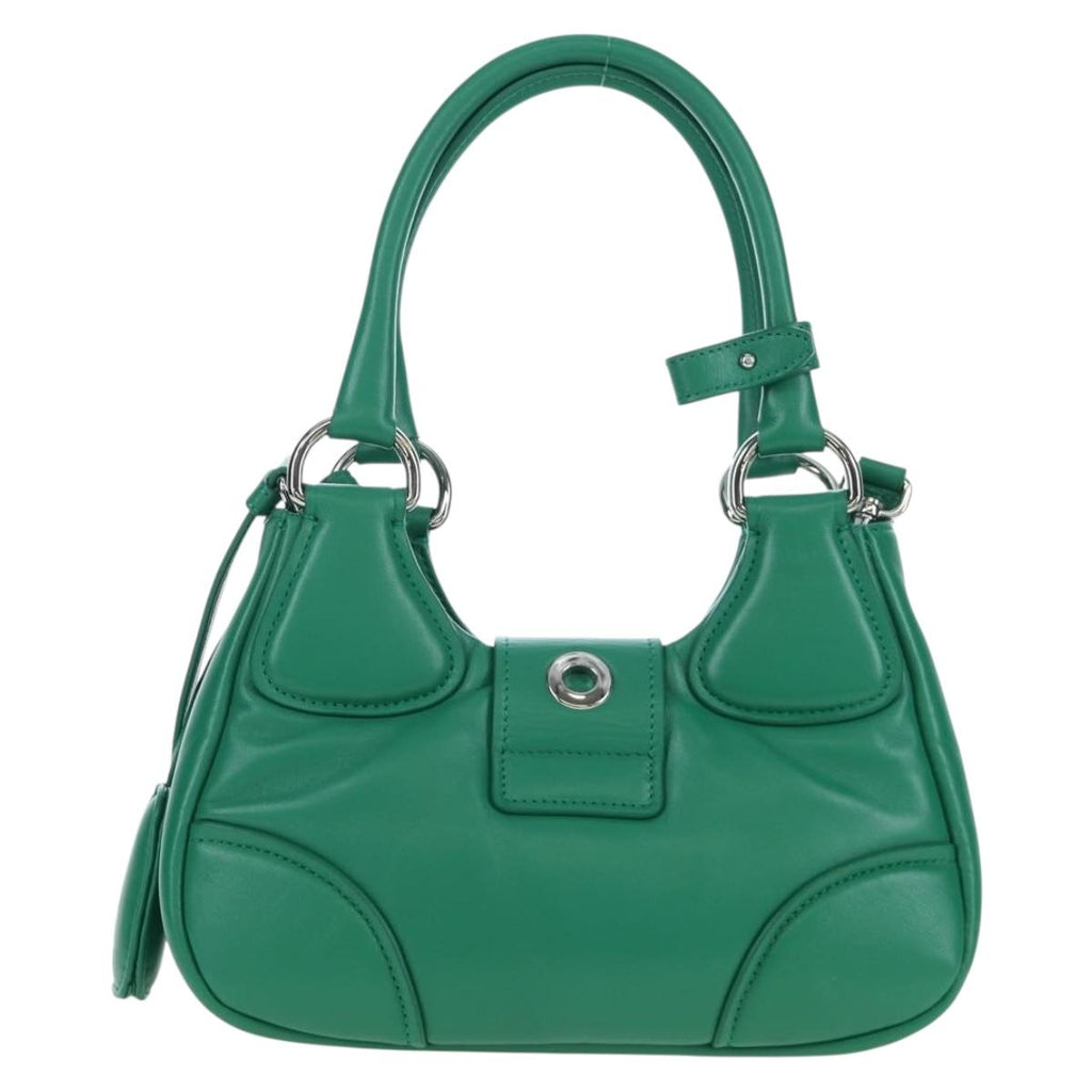 PRADA Moon Paddock Hand Bag Leather 2way Green Silver Auth 203196SAM