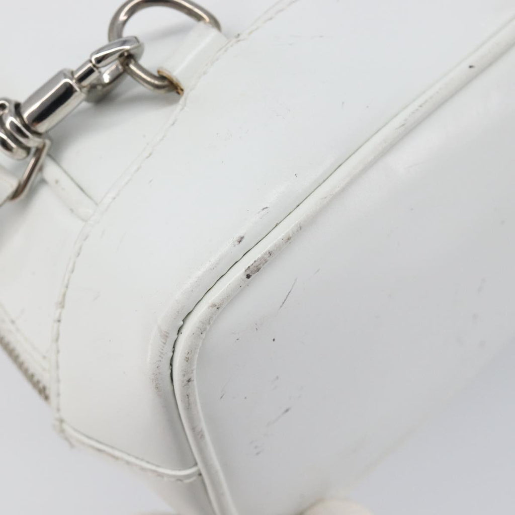 GUCCI Bamboo Shoulder Bag Patent Leather White Silver Auth 203638