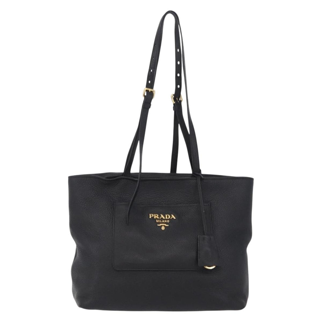 PRADA Tote Bag Vittero Dino Leather Black Gold Auth 203881V