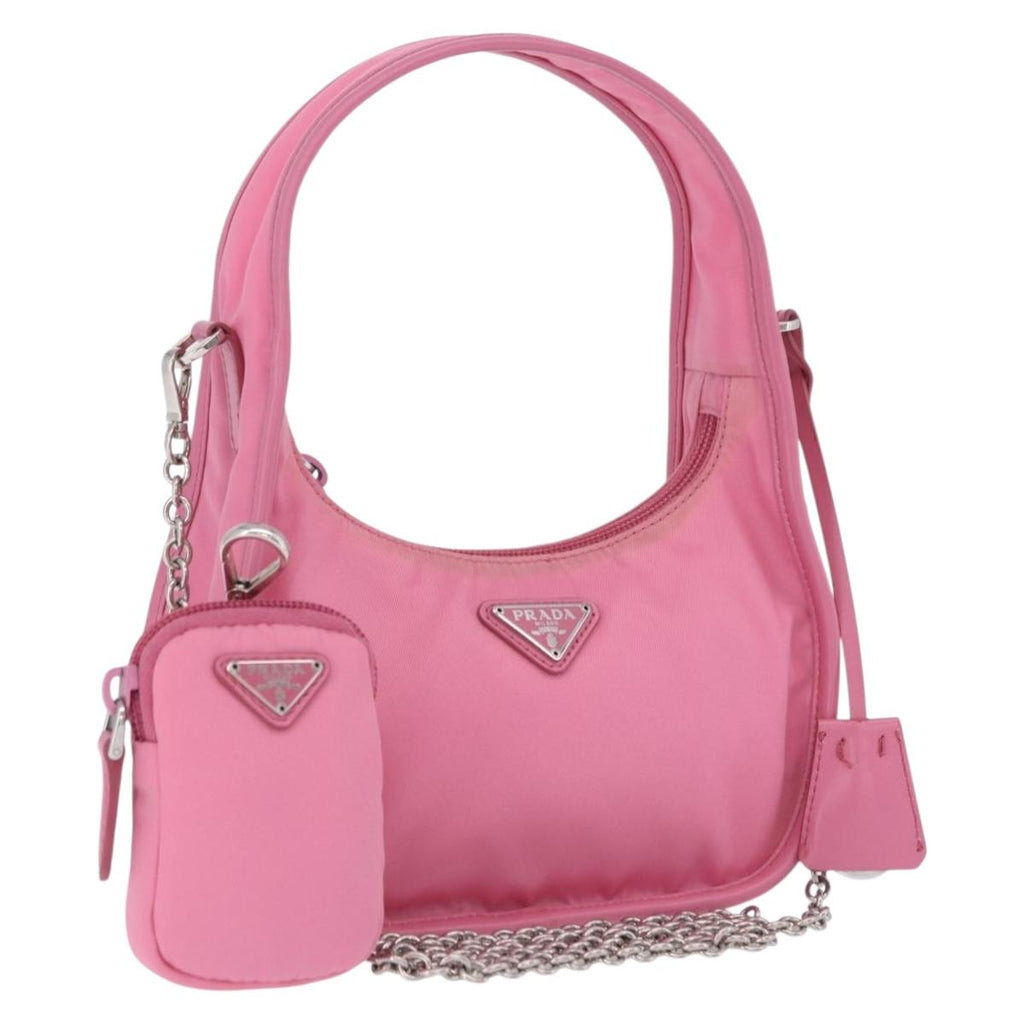 PRADA Hand Bag Nylon Pink Silver Auth 204035V