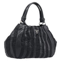 PRADA Crimson Hand Bag Leather Black Silver Auth 204098V
