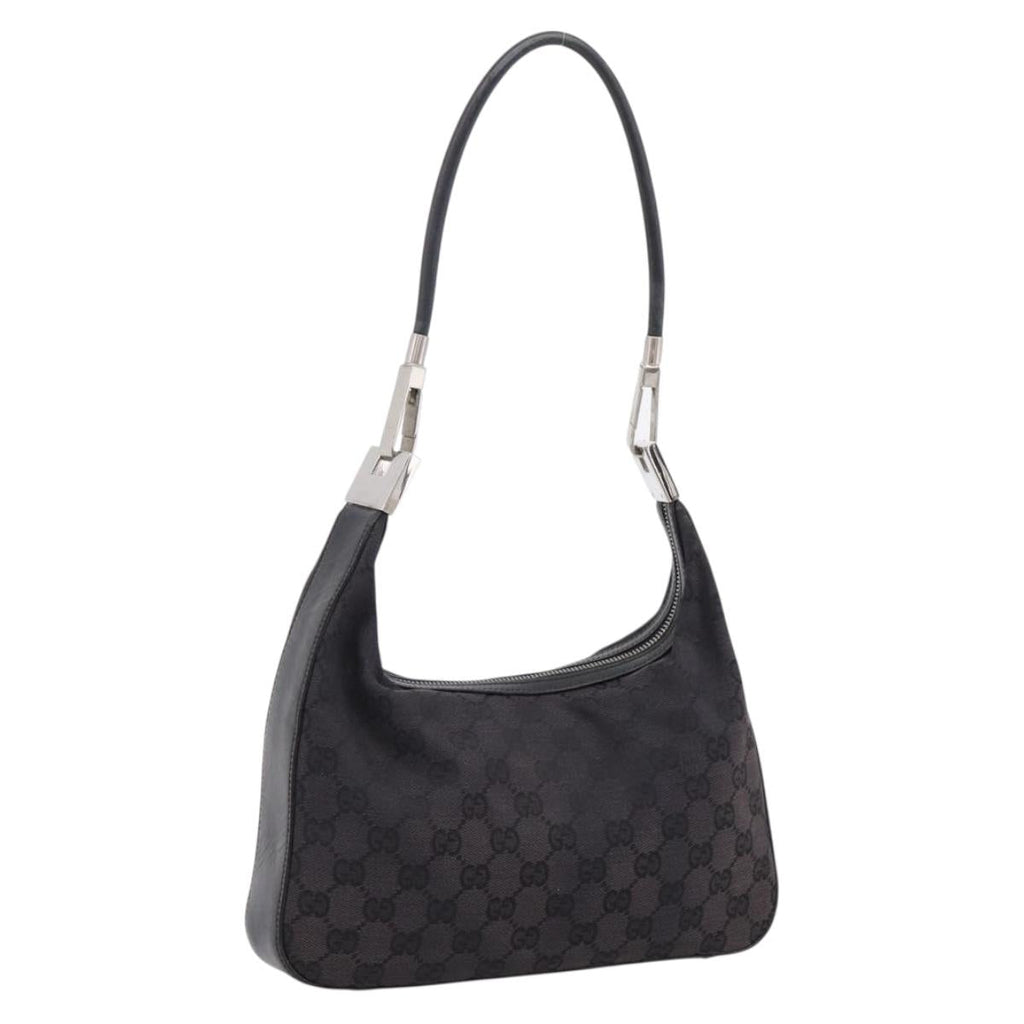 GUCCI GG Canvas Shoulder Bag Black Silver 001 3812 Auth 204252