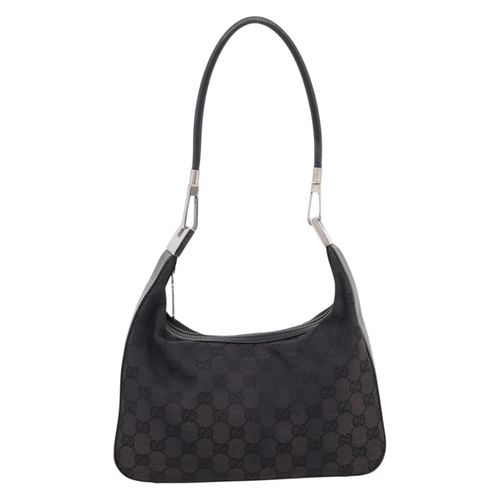 GUCCI GG Canvas Shoulder Bag Black Silver 001 3812 Auth 204252