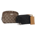 GUCCI GG Canvas Pouch Leather metal 5 Set Beige Silver black Auth 204257