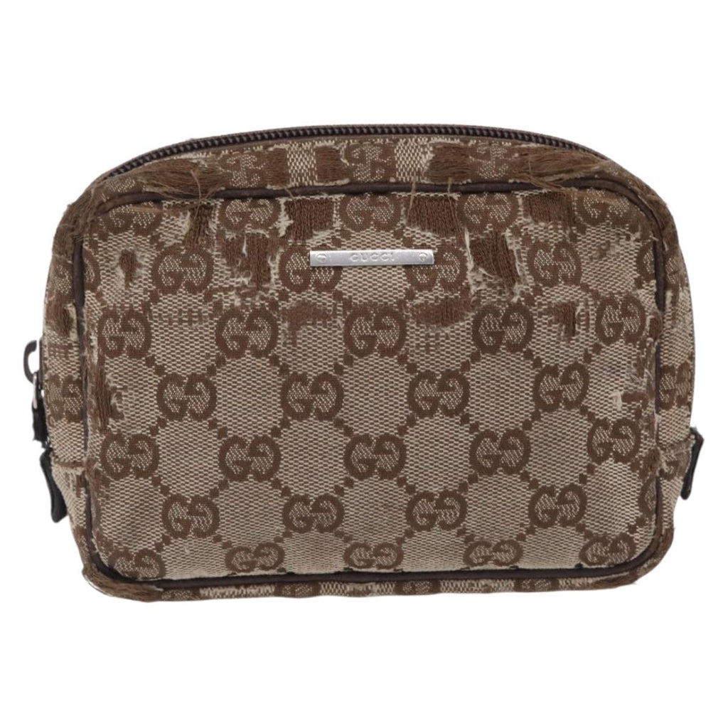 GUCCI GG Canvas Pouch Leather metal 5 Set Beige Silver black Auth 204257