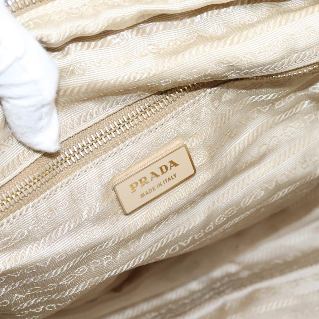 PRADA Tote Bag Leather Beige Gold Auth 204306