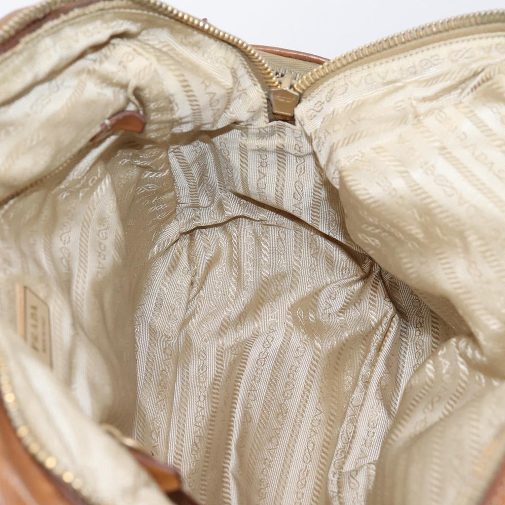 PRADA Tote Bag Leather Beige Gold Auth 204306