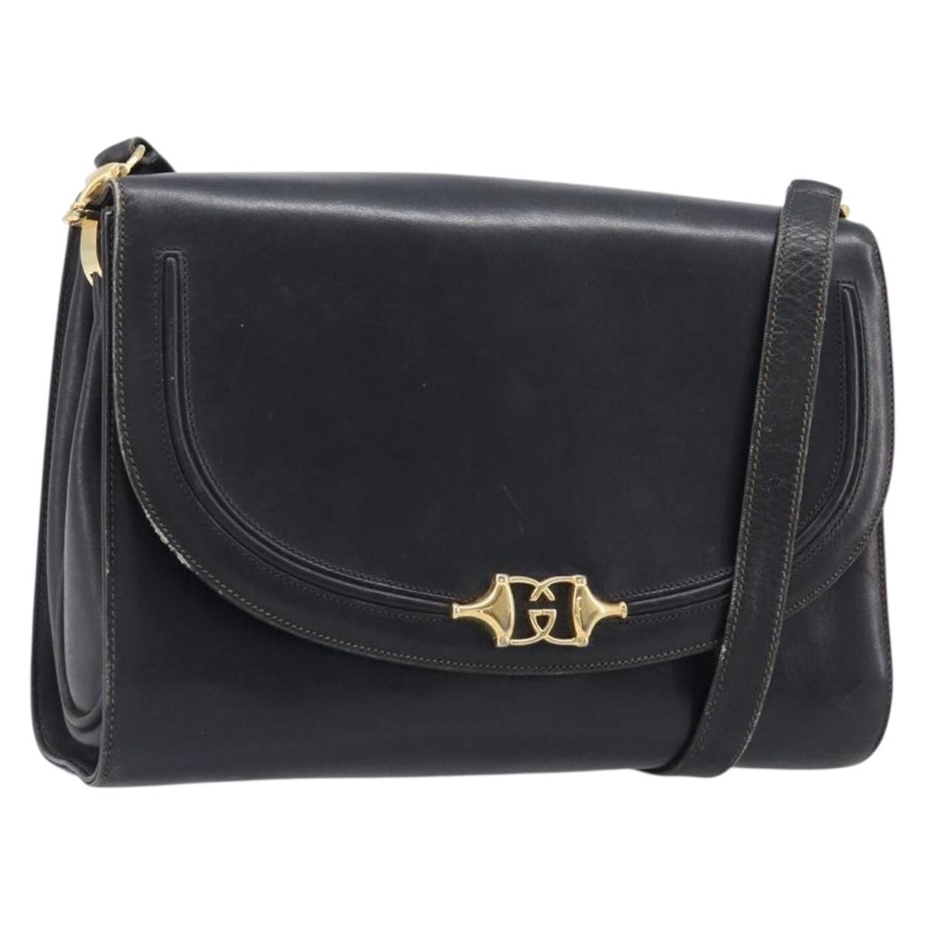 GUCCI Shoulder Bag Leather Black Gold 99 001 3414 Auth 204427