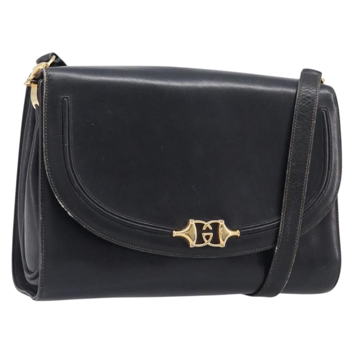 GUCCI Shoulder Bag Leather Black Gold 99 001 3414 Auth 204427