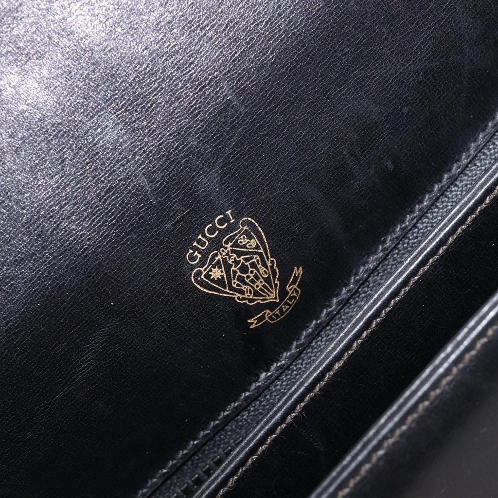 GUCCI Shoulder Bag Leather Black Gold 99 001 3414 Auth 204427