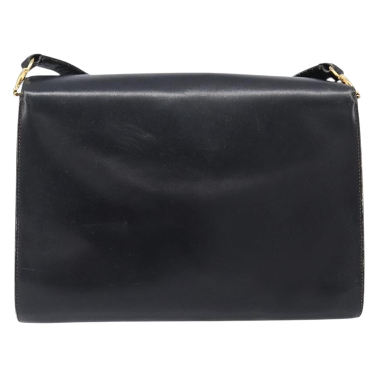 GUCCI Shoulder Bag Leather Black Gold 99 001 3414 Auth 204427
