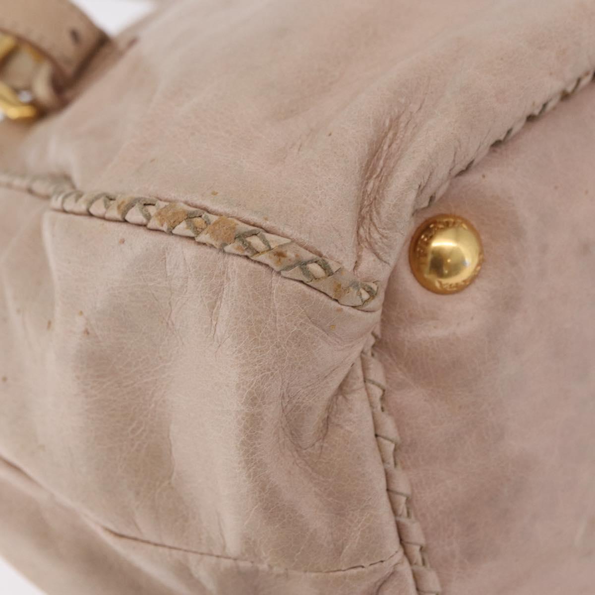 PRADA Hand Bag Vitter Shine Beige Gold Auth 204524