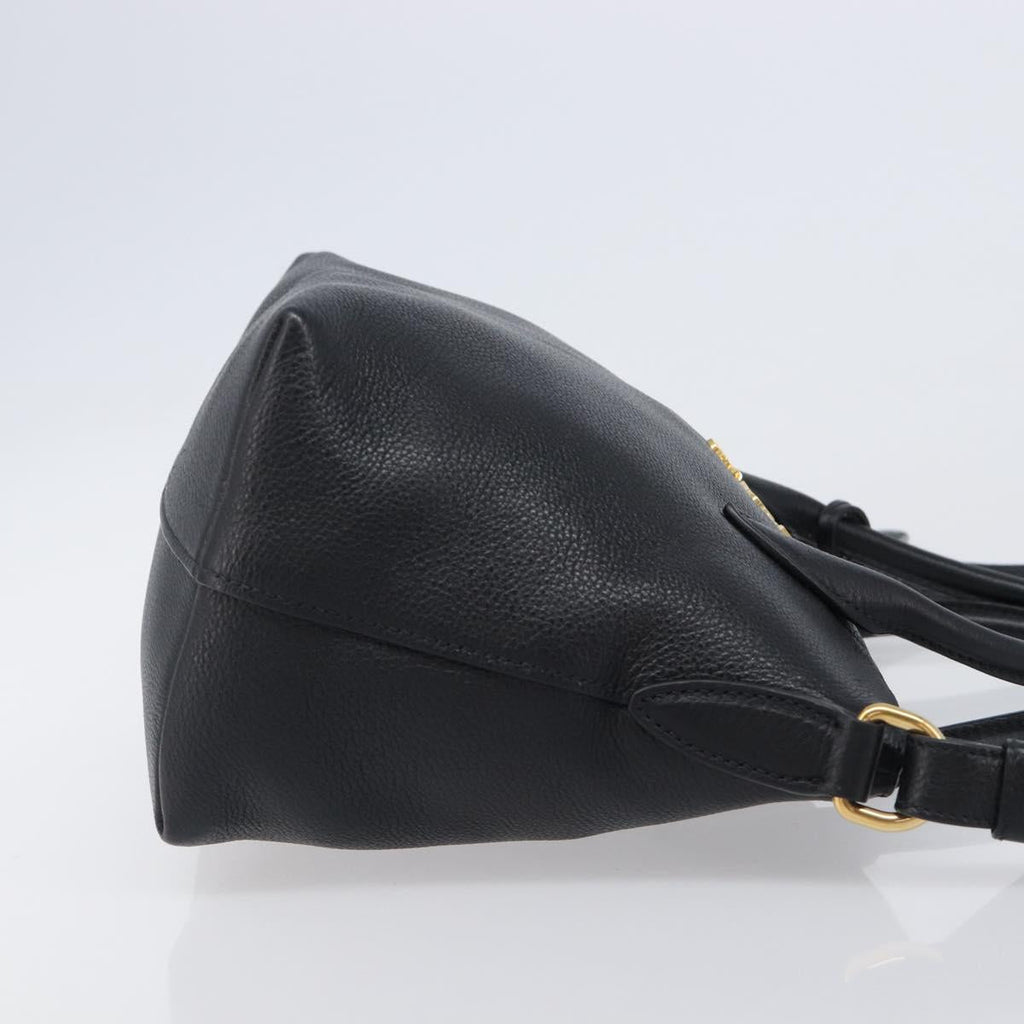 PRADA Hand Bag Leather 2way Black Gold Tone Auth 204580M
