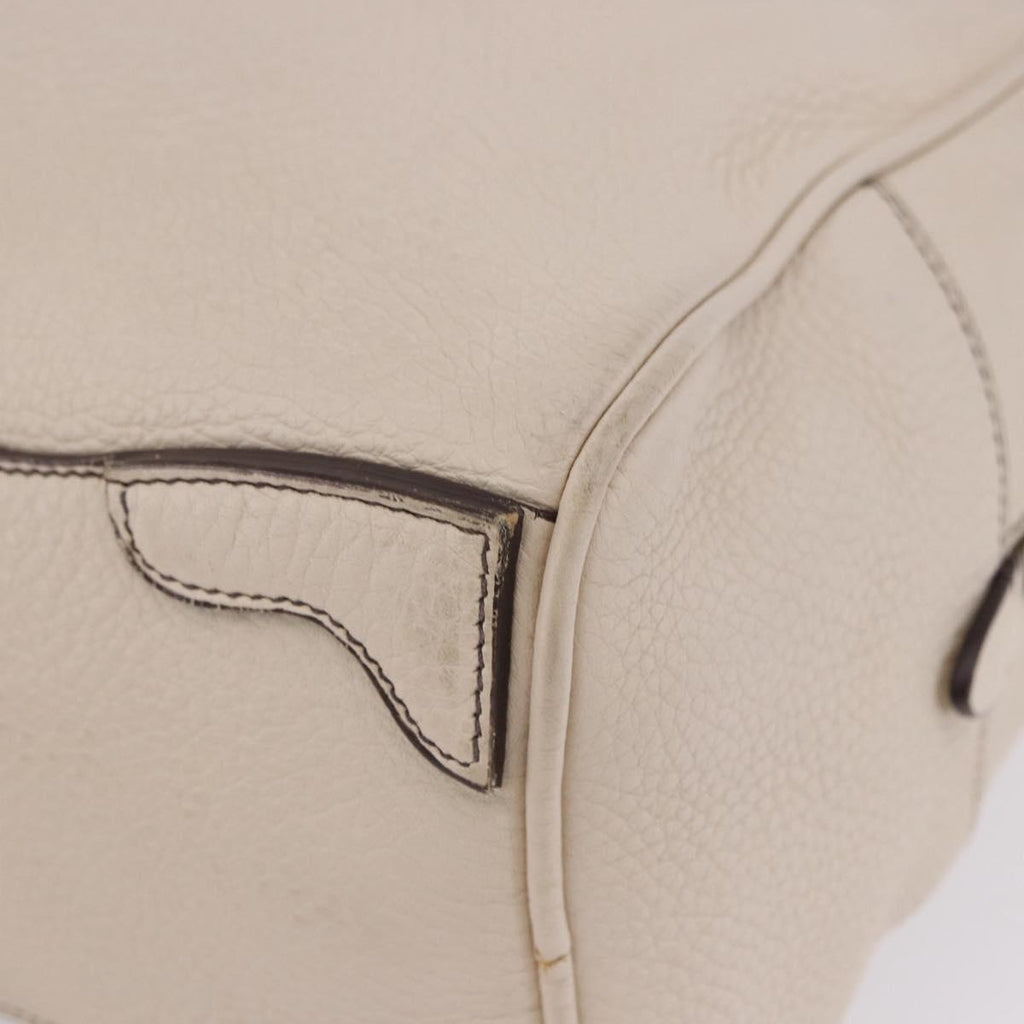 PRADA Hand Bag Leather White Silver Auth 204740A