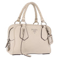 PRADA Hand Bag Leather White Silver Auth 204740A