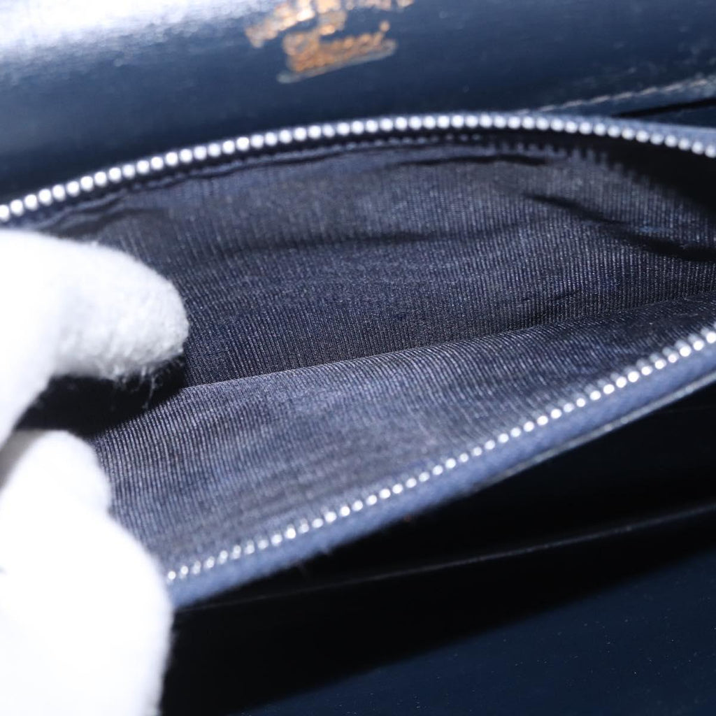 GUCCI Shoulder Bag Leather Navy Gold Auth 205027