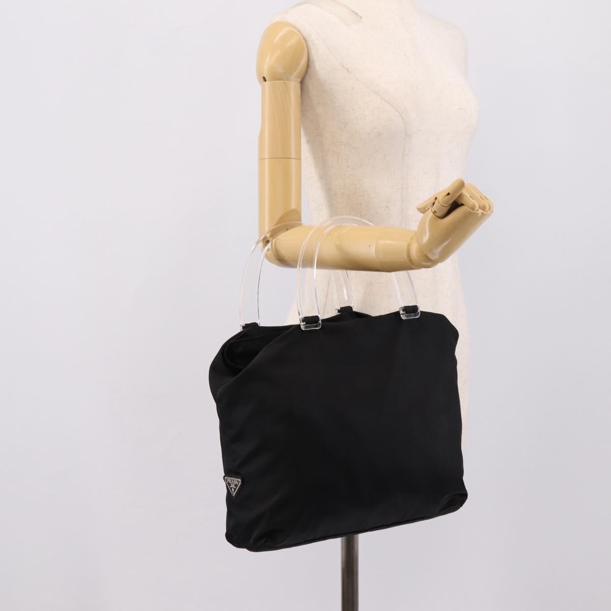 PRADA Hand Bag Nylon Black Silver Auth 205057