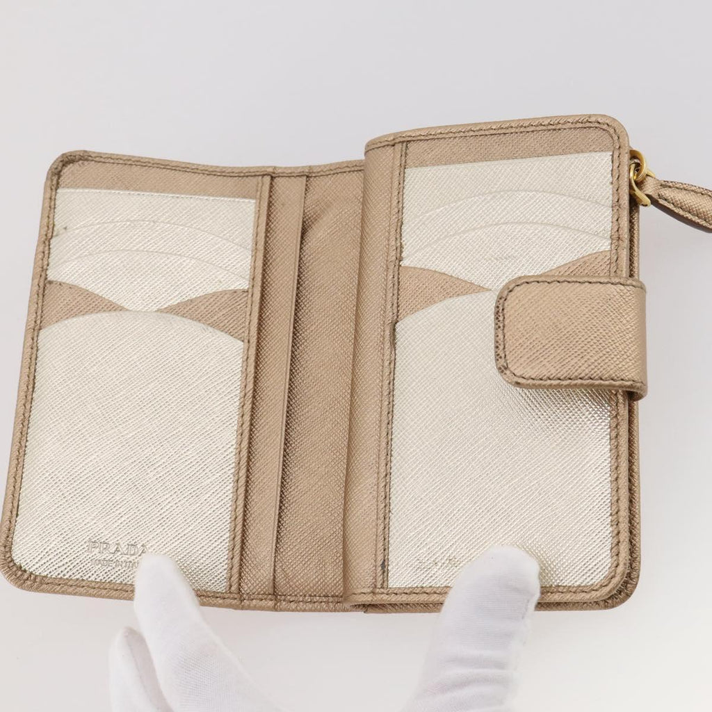 PRADA Bifold Wallet Safiano Leather Gold Auth 205174A