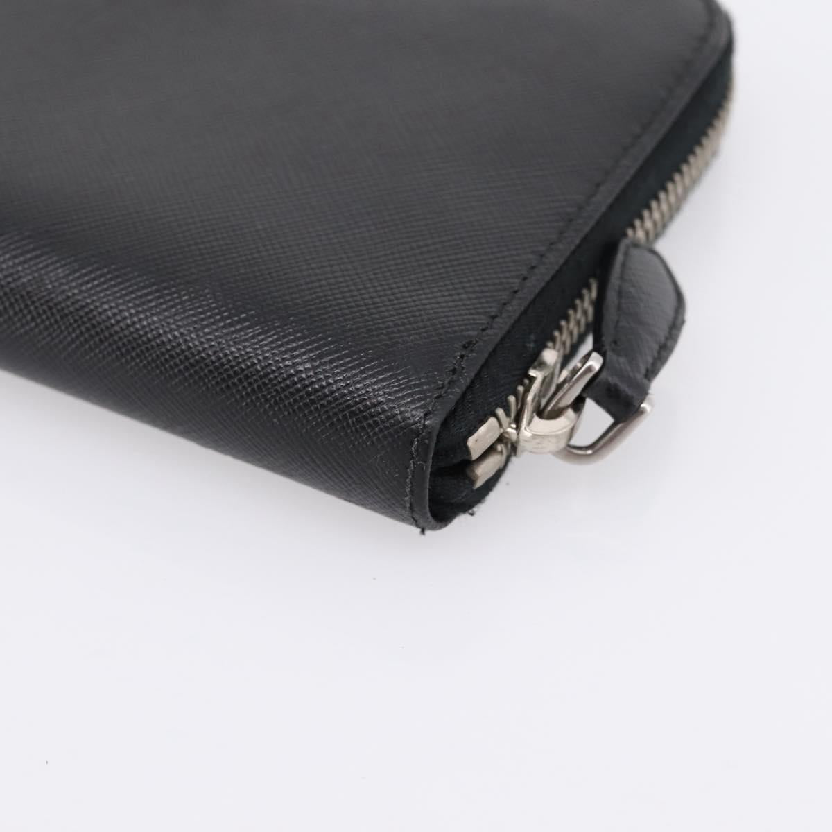 PRADA Long Wallet Saffiano leather Black Silver Auth 205215V