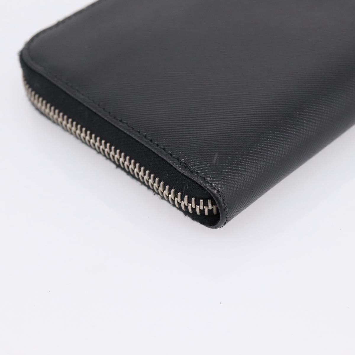 PRADA Long Wallet Saffiano leather Black Silver Auth 205215V