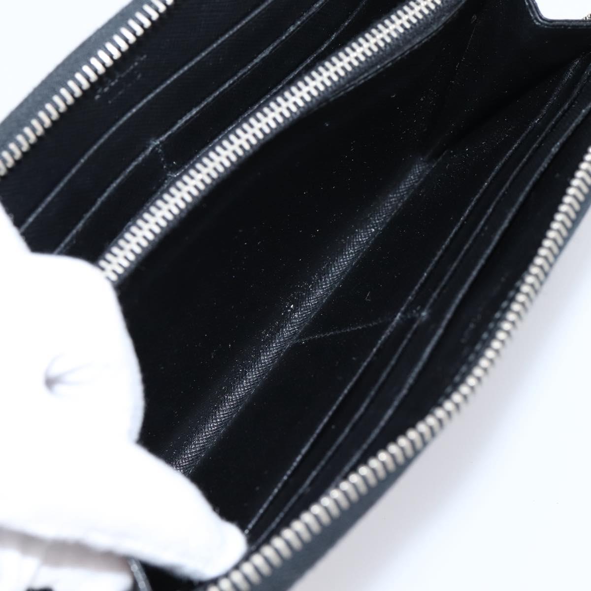 PRADA Long Wallet Saffiano leather Black Silver Auth 205215V