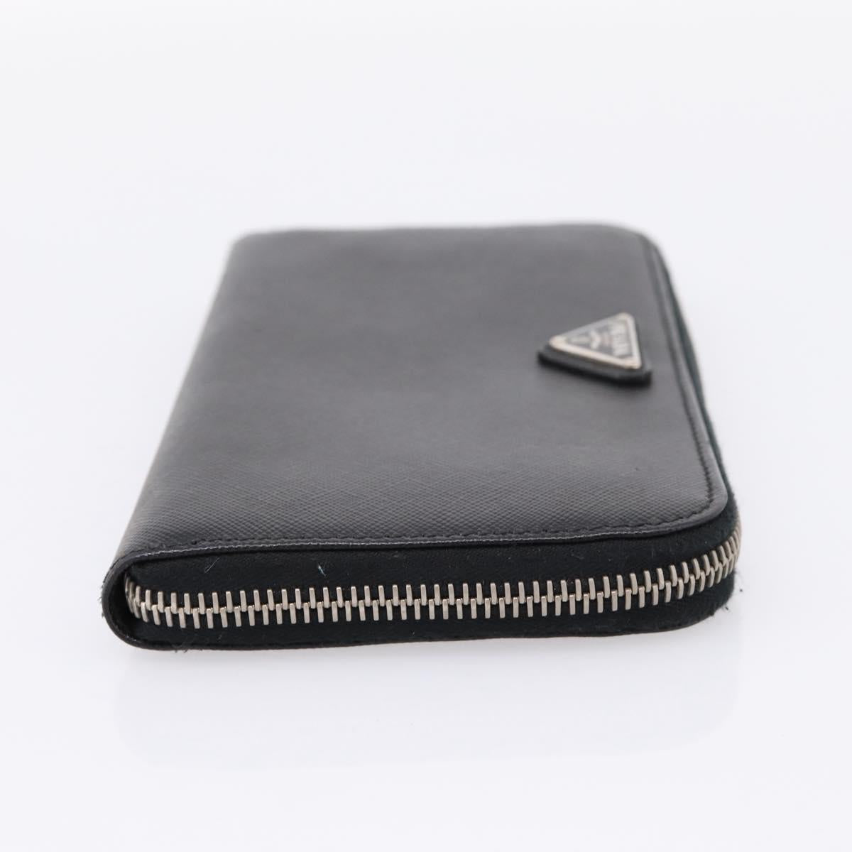 PRADA Long Wallet Saffiano leather Black Silver Auth 205215V
