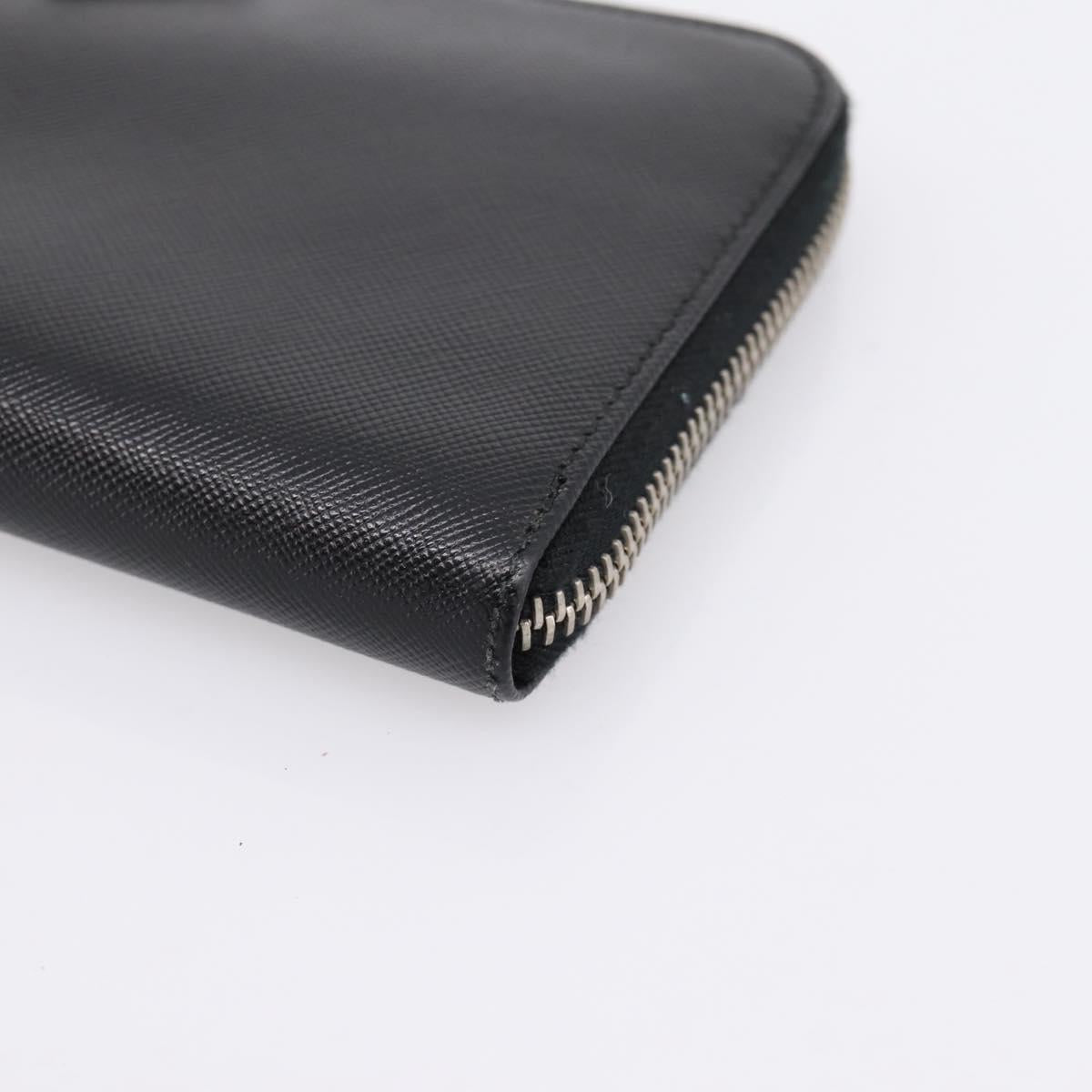 PRADA Long Wallet Saffiano leather Black Silver Auth 205215V