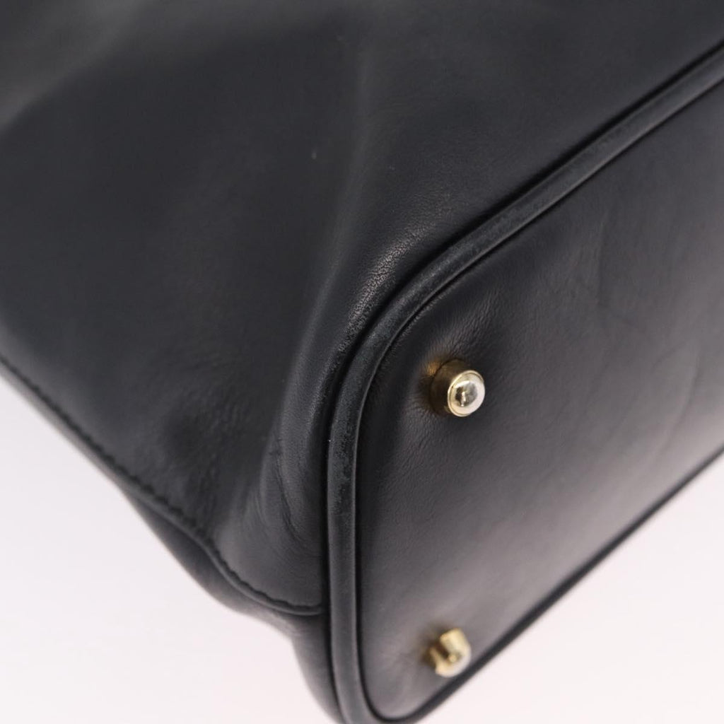 GUCCI Bamboo Hand Bag Leather 2way Black Gold 000 904 0290 Auth 205223