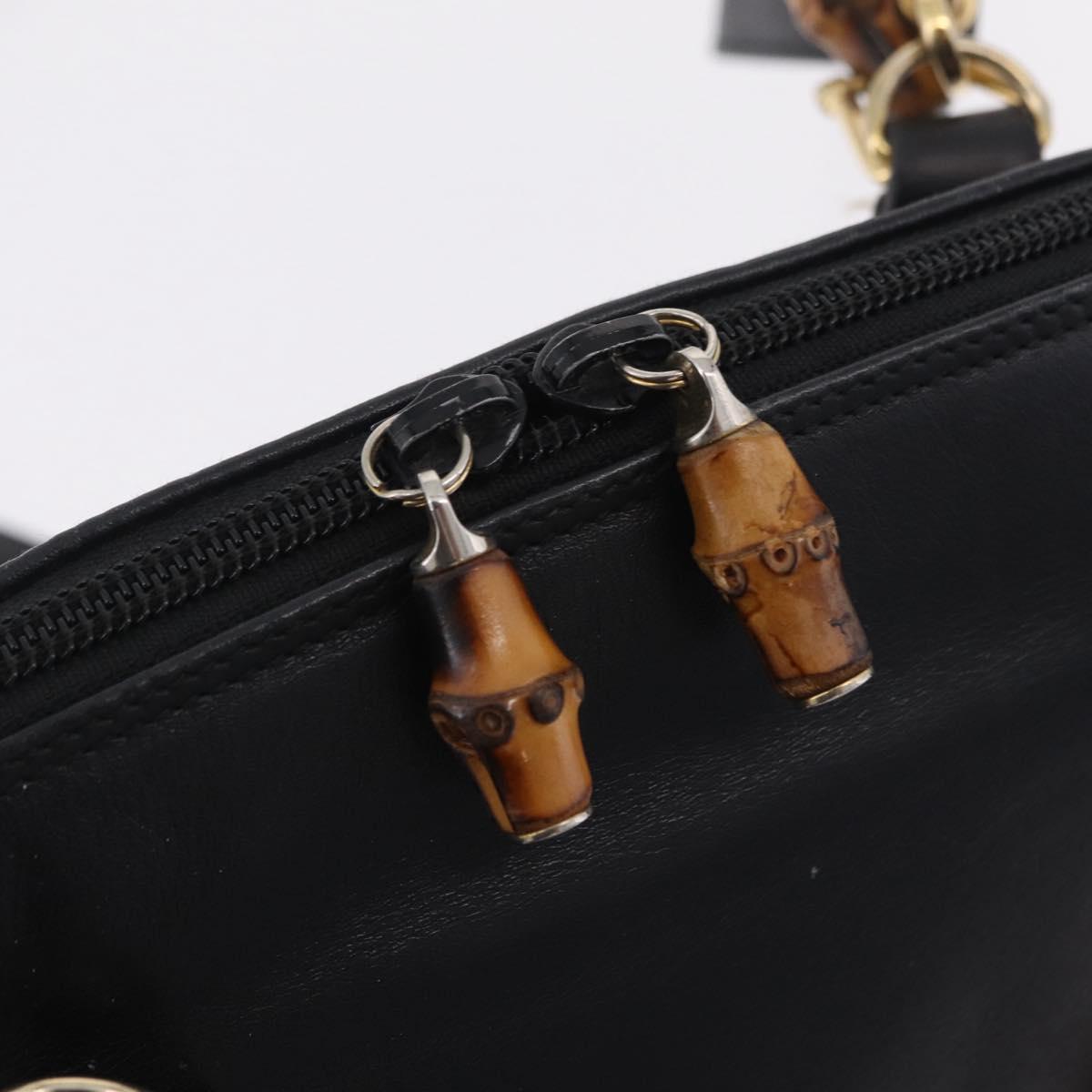 GUCCI Bamboo Hand Bag Leather 2way Black Gold 000 904 0290 Auth 205223