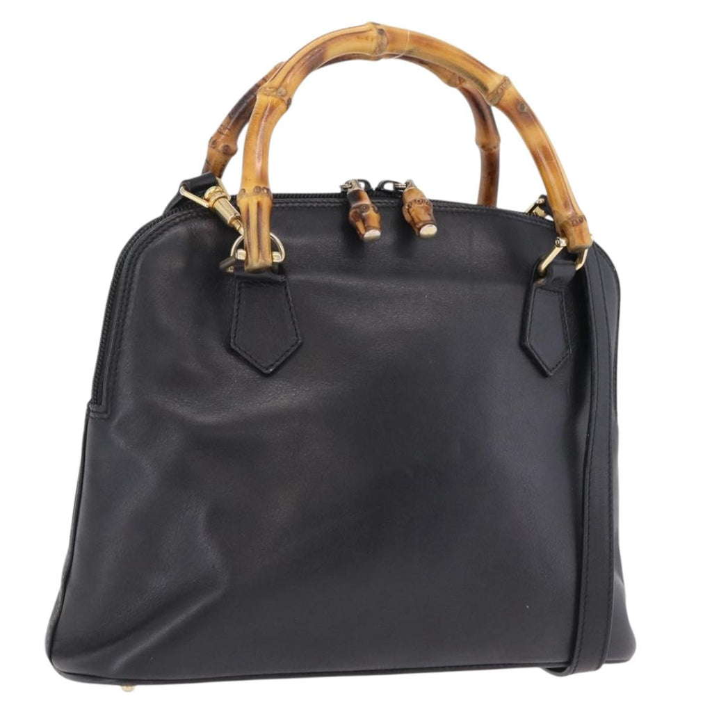 GUCCI Bamboo Hand Bag Leather 2way Black Gold 000 904 0290 Auth 205223
