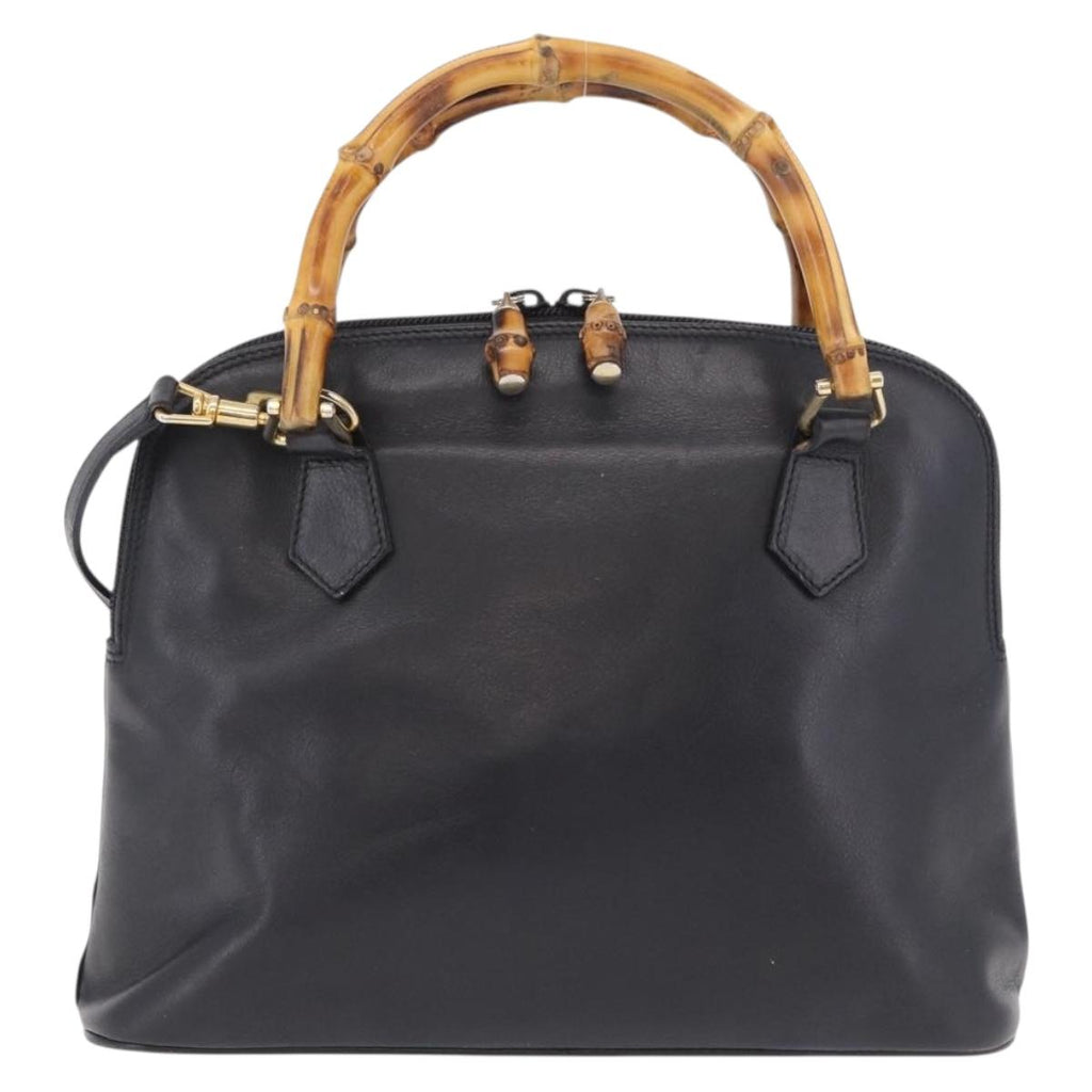 GUCCI Bamboo Hand Bag Leather 2way Black Gold 000 904 0290 Auth 205223