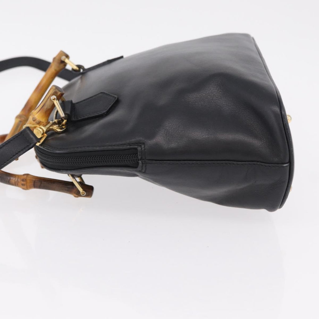 GUCCI Bamboo Hand Bag Leather 2way Black Gold 000 904 0290 Auth 205223